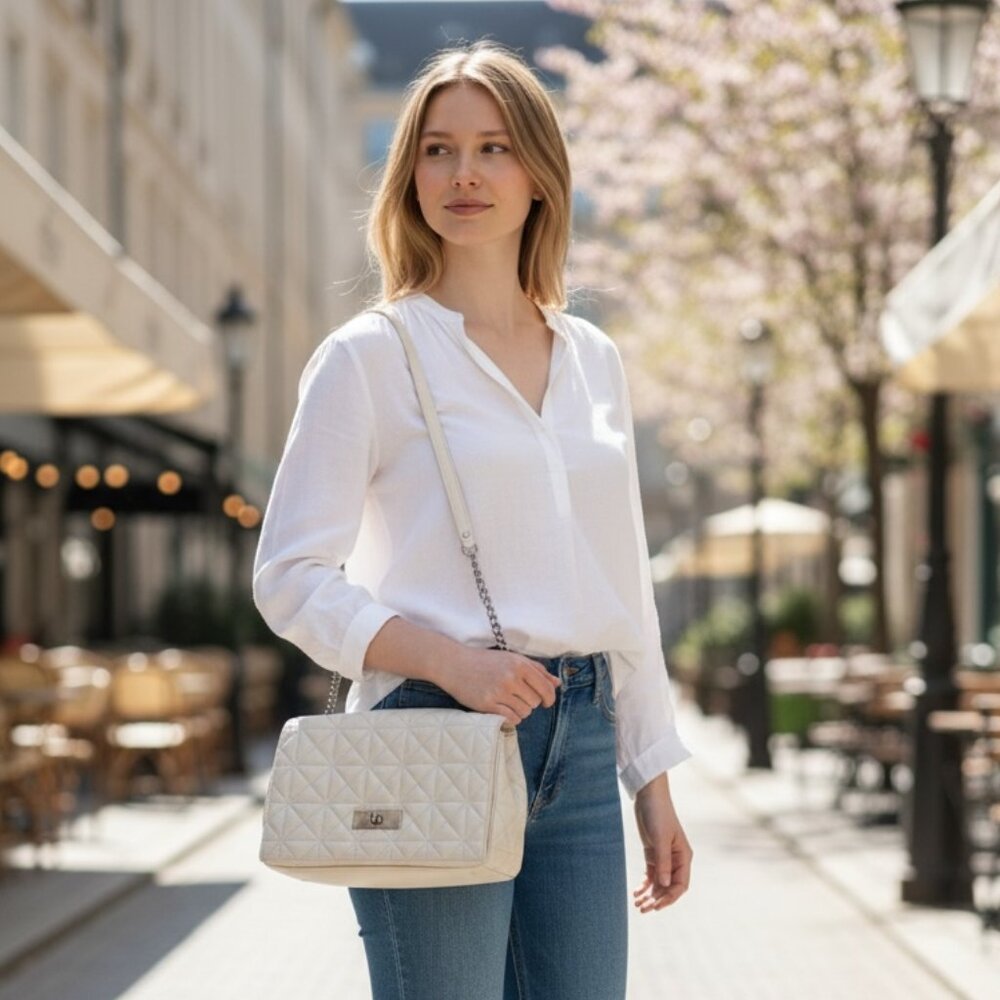 Kate Spade Cream Cross-Quilted Shoulder Bag with Chain